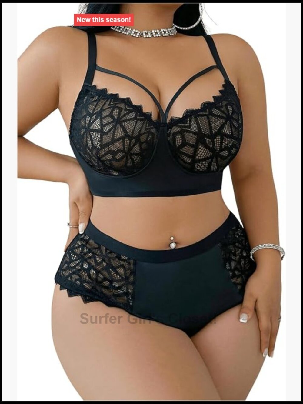 Plus Size Lingerie Set Lace Cut Out Wireless Bra and Panty Set